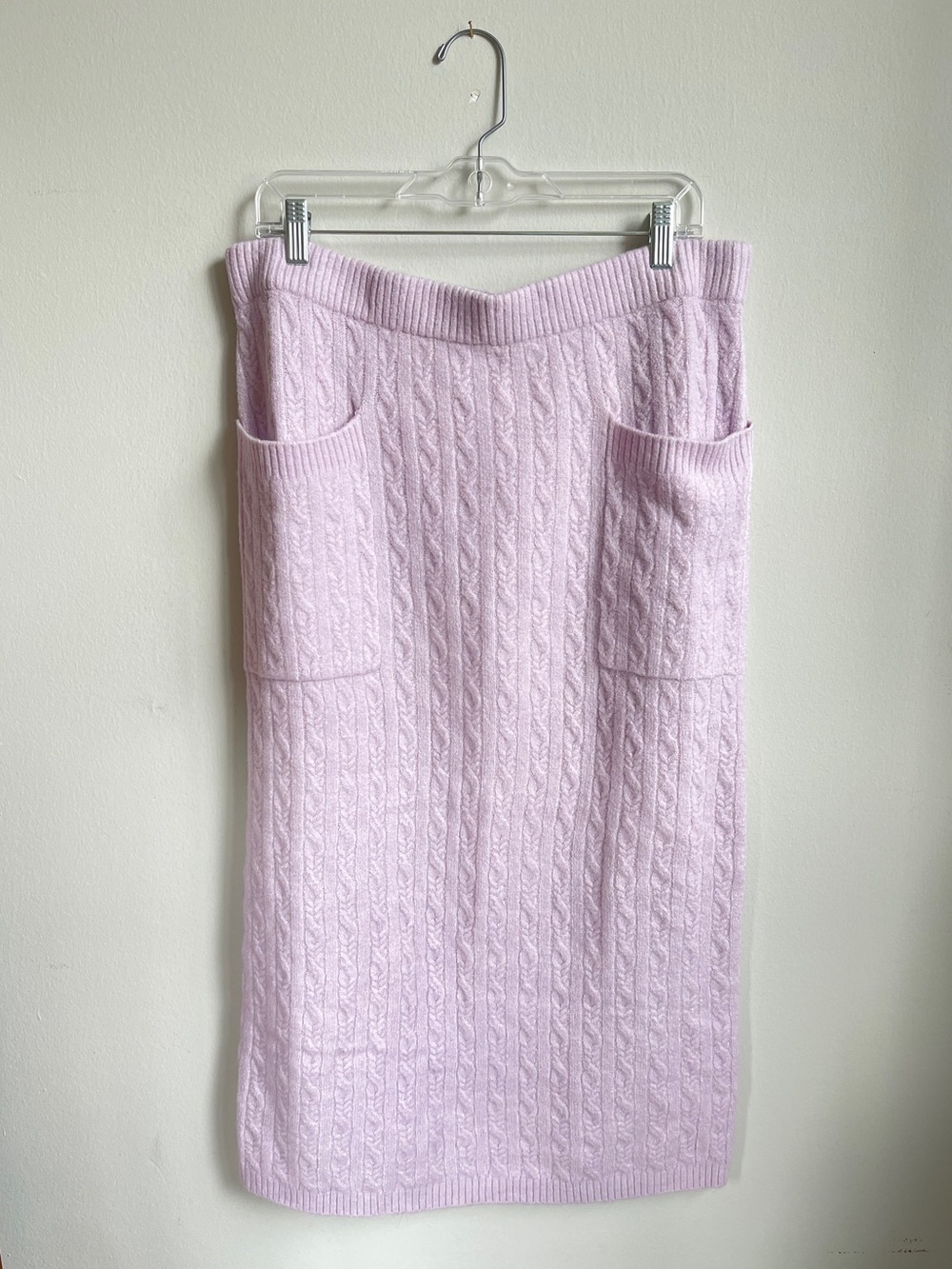 Whimsical Light Purple Cable Knit Midi Skirt with Front Pockets